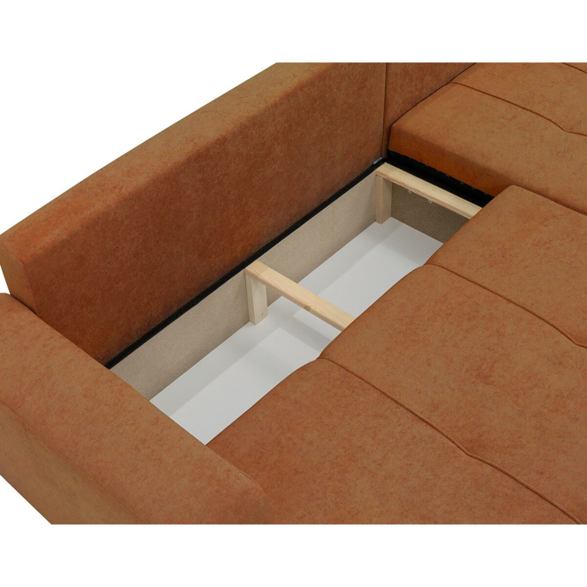 Nicole - Canapé d'angle réversible 5 places convertible avec coffre en tissu - Rouille