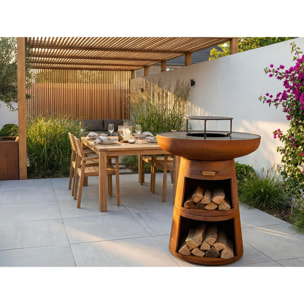Barbecue rond avec plaque d'acier ronde et grille