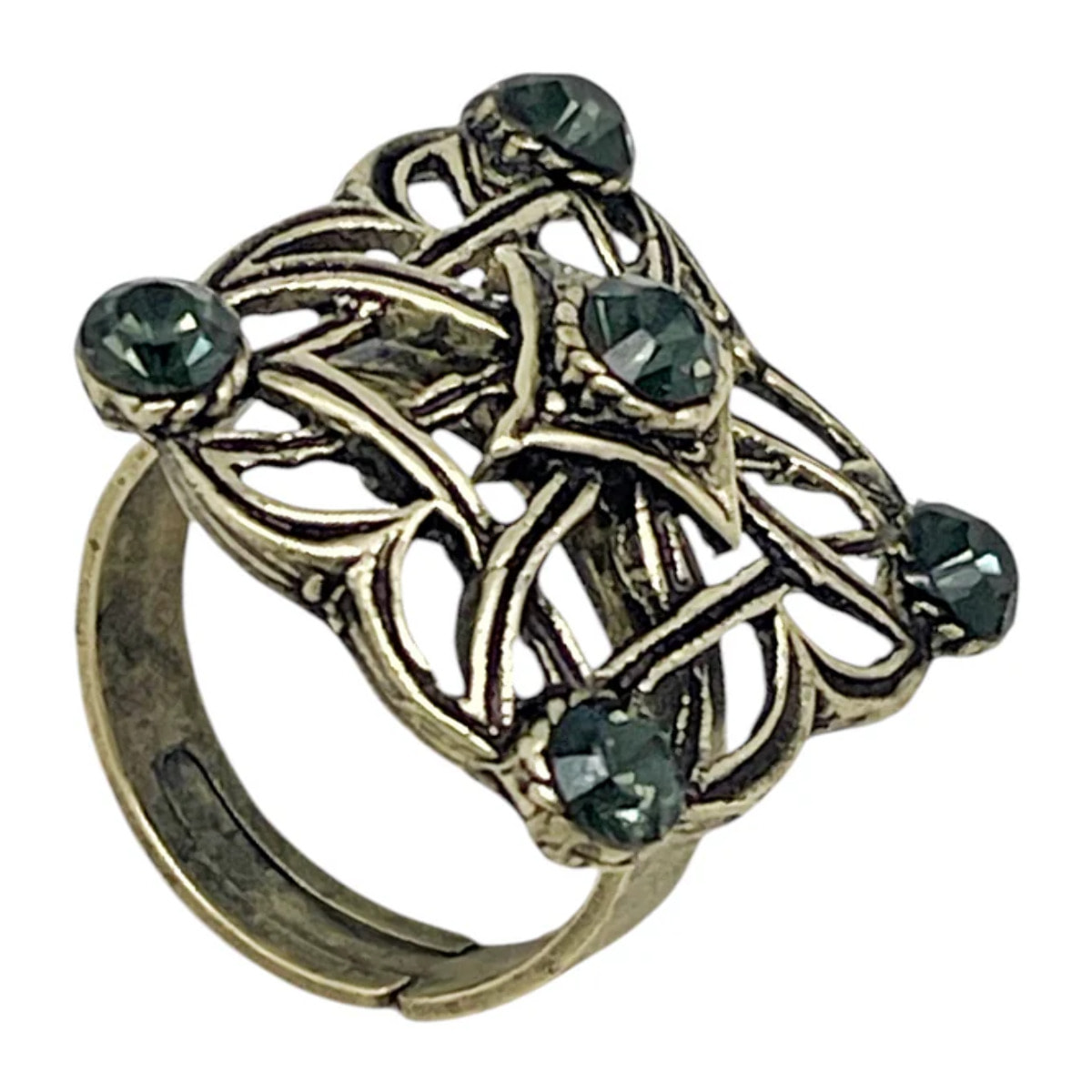 Anillo cuadrado Enredado en dorado y cristal black diamond