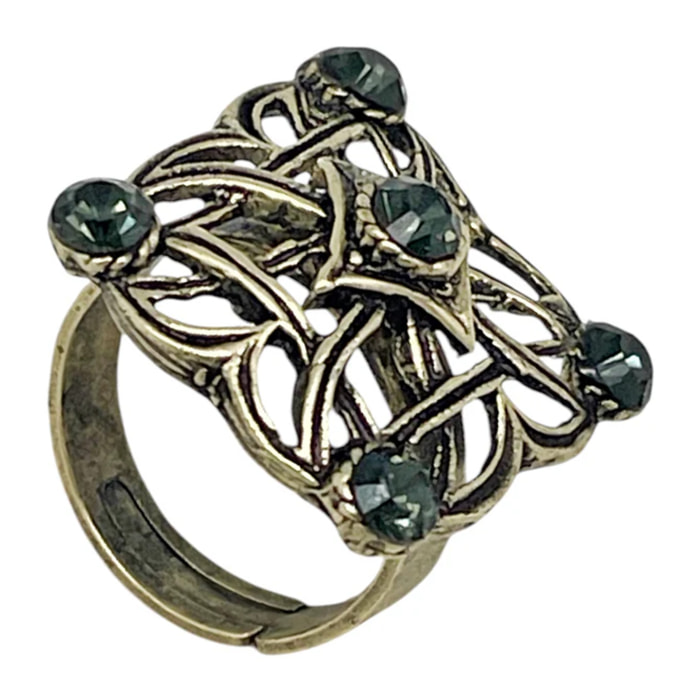 Anillo cuadrado Enredado en dorado y cristal black diamond