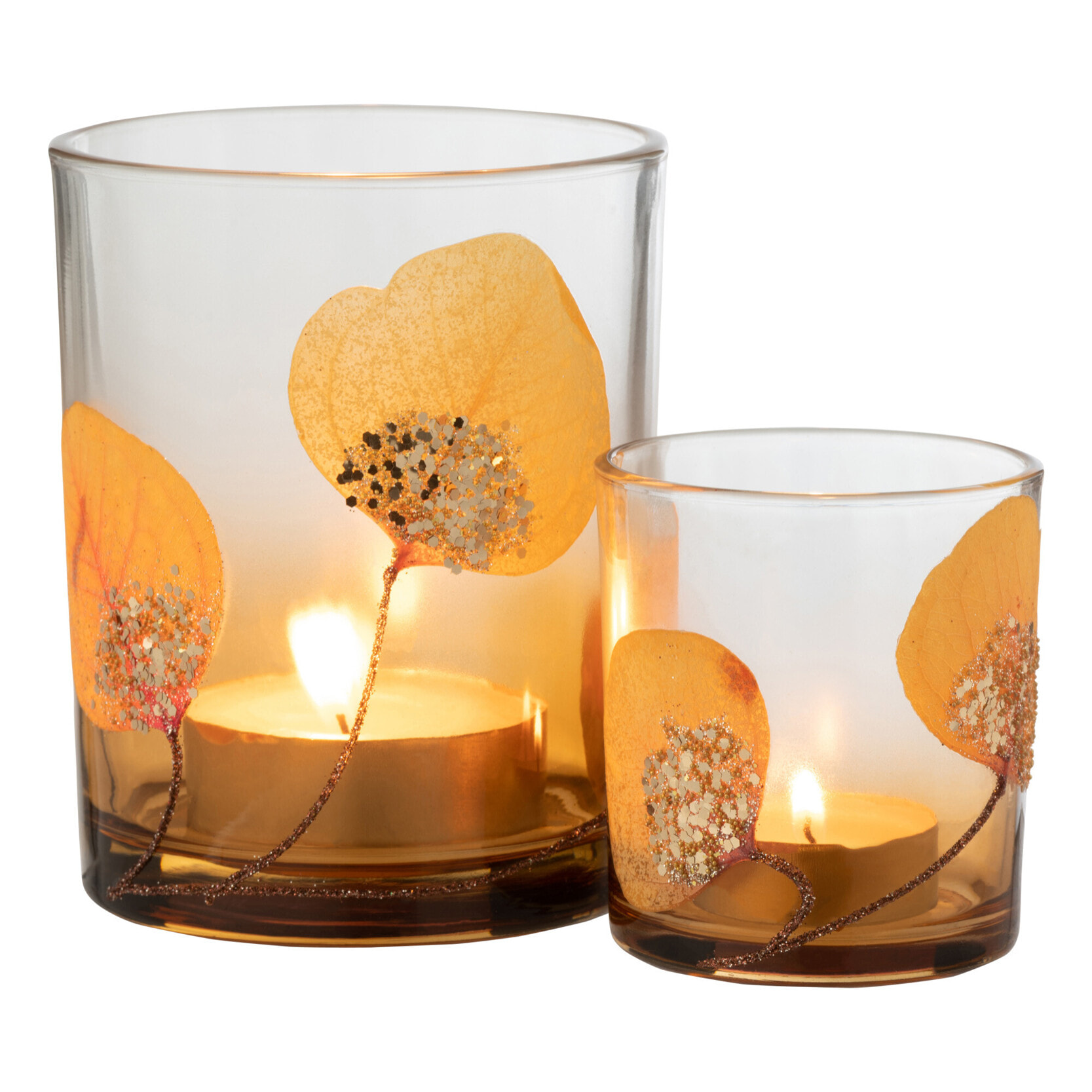 J-Line photophore Feuille Sechée Ocre + Paillettes - verre - ocre - medium