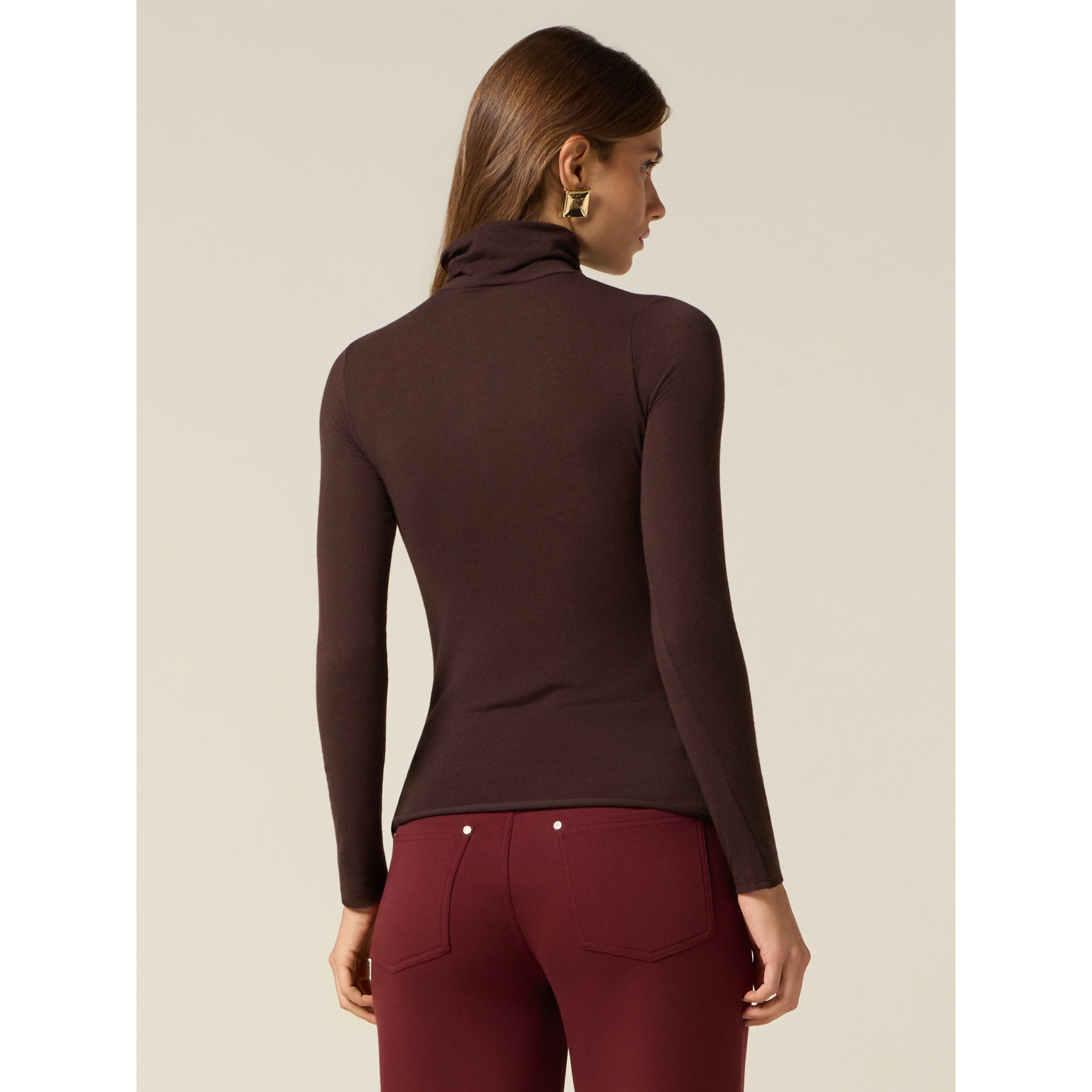 Oltre - Camiseta cuello alto mezcla modal - Marrón