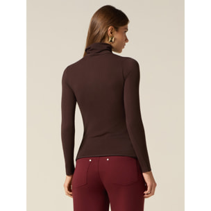 Oltre - Camiseta cuello alto mezcla modal - Marrón