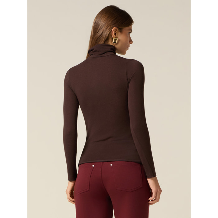 Oltre - Camiseta cuello alto mezcla modal - Marrón