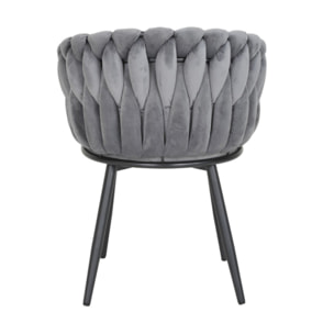 Chaise en velours tressé avec accoudoirs et pieds en métal - MELODIE 2