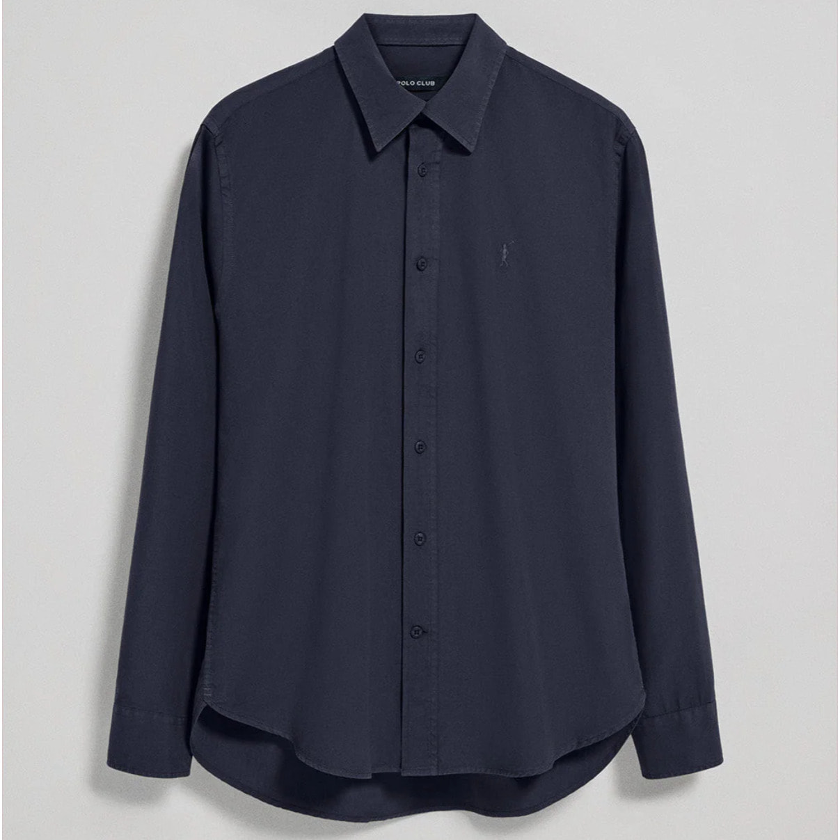 Camicia blu marino in popeline garment dye con ricamo Rigby Go