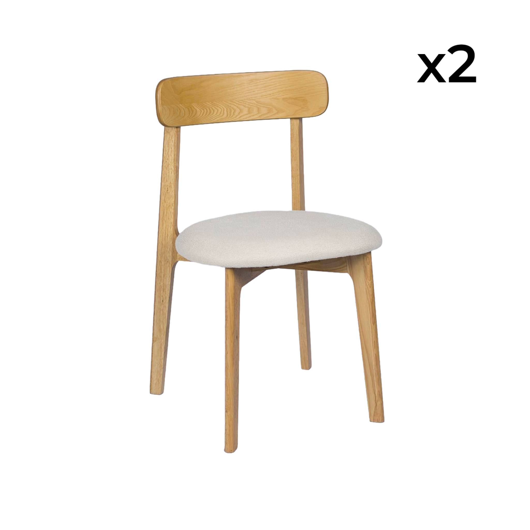 Chaise vintage bois d'hévéa teinte naturelle et tissu texturé (lot de 2) VICTOIRE