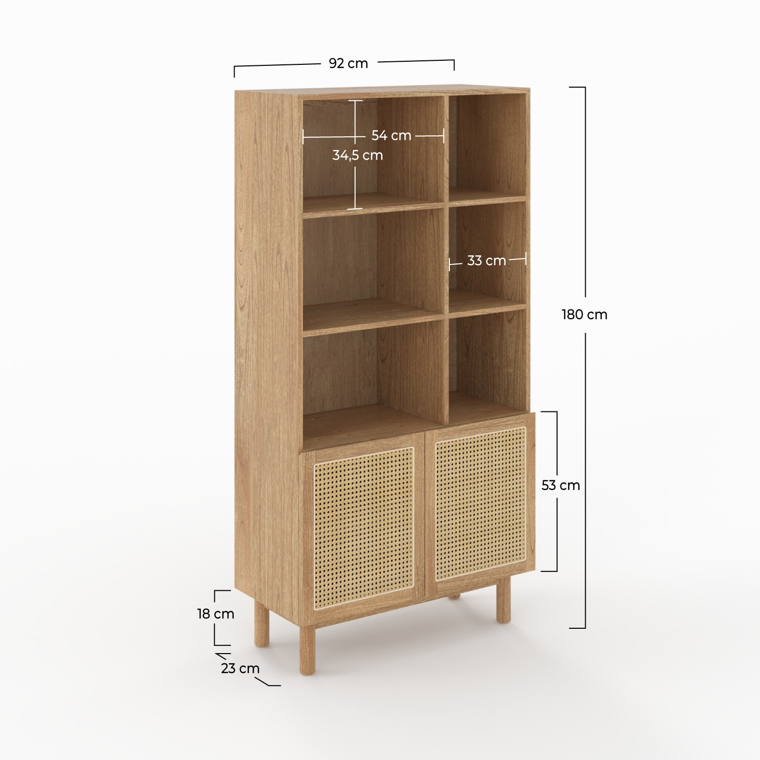 Bibliothèque en bois massif de mindi et rotin - Delya