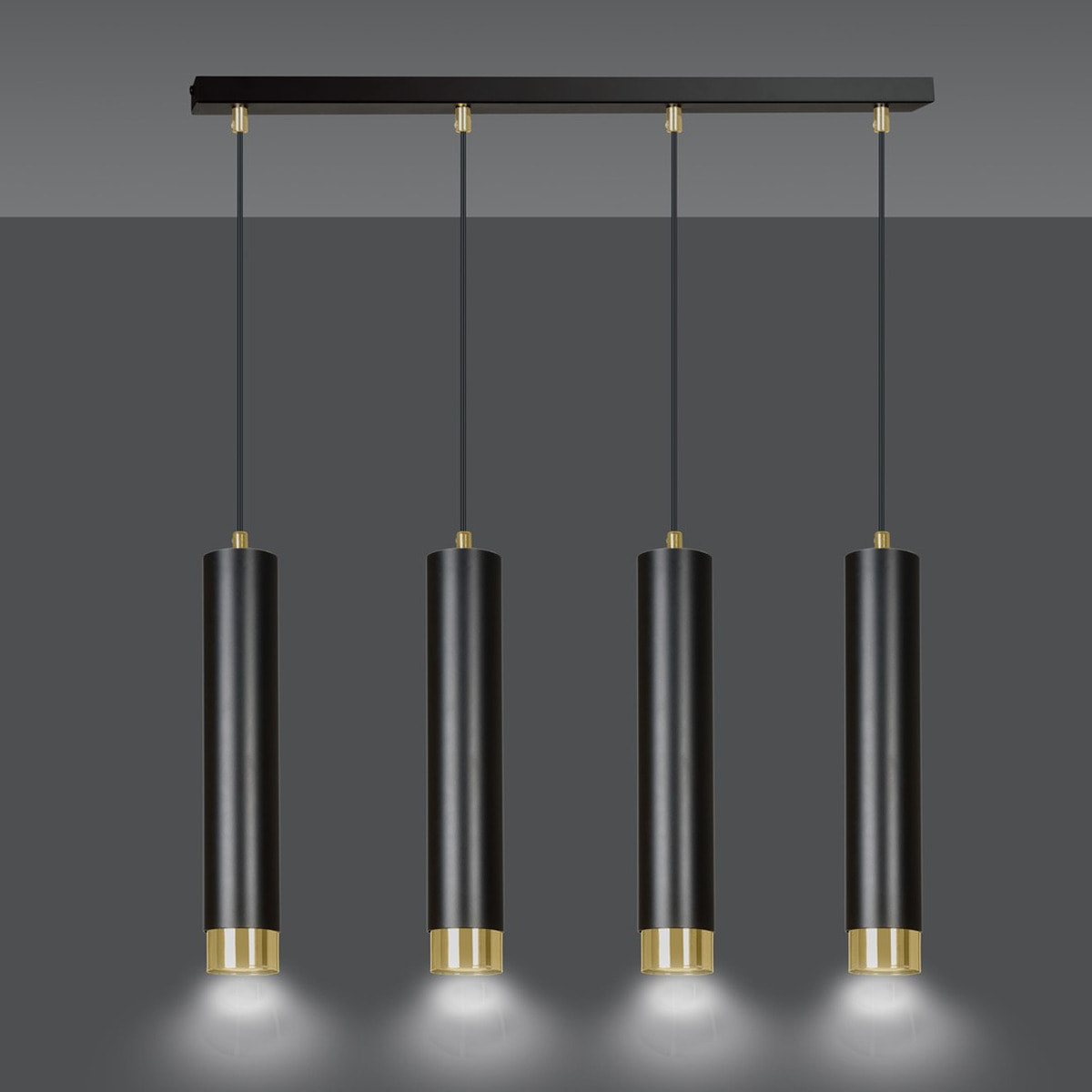 Lampada a sospensione KIBO in acciaio nero opaco e oro