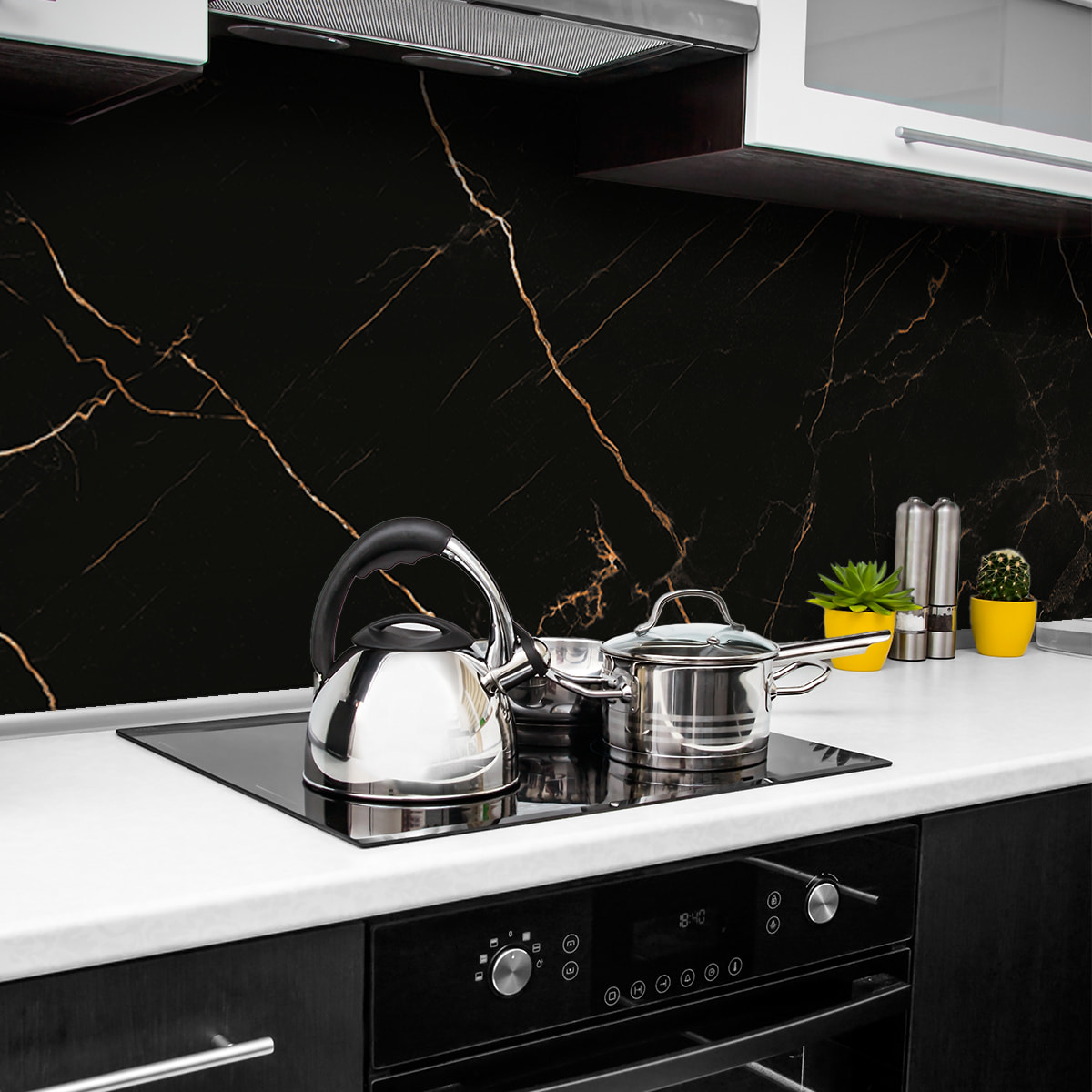 Sticker crédence adhésive - MARBRE NOIR CUIVRÉ - 60x200cm