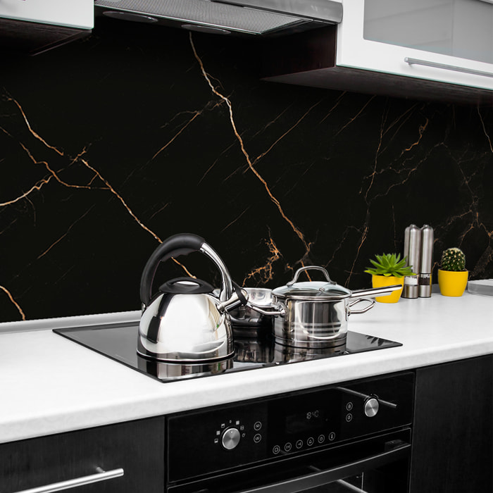 Sticker crédence adhésive - MARBRE NOIR CUIVRÉ - 60x200cm