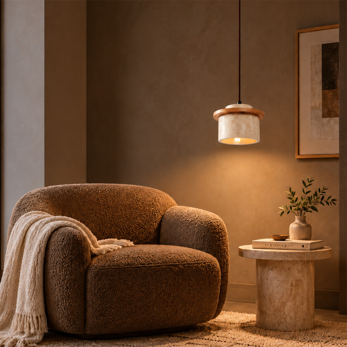 Suspension design en travertin et bois effet chêne TIVOLI
