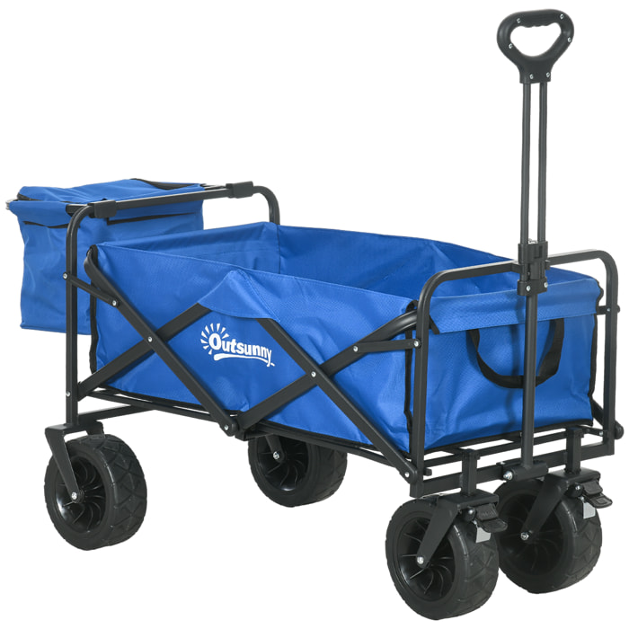 Carro de Jardín con Bolsa Térmica Desmontable Carro Plegable con Longitud y Ángulo del Mango Ajustables y Bolsa de Transporte Carga 100 kg Azul