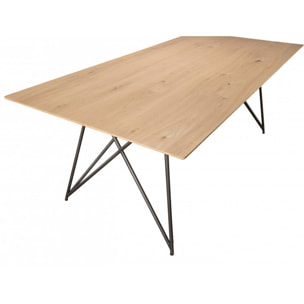 MADISON - Table à manger rectangulaire 220x100cm bois chêne pieds épingles croisés métal noir