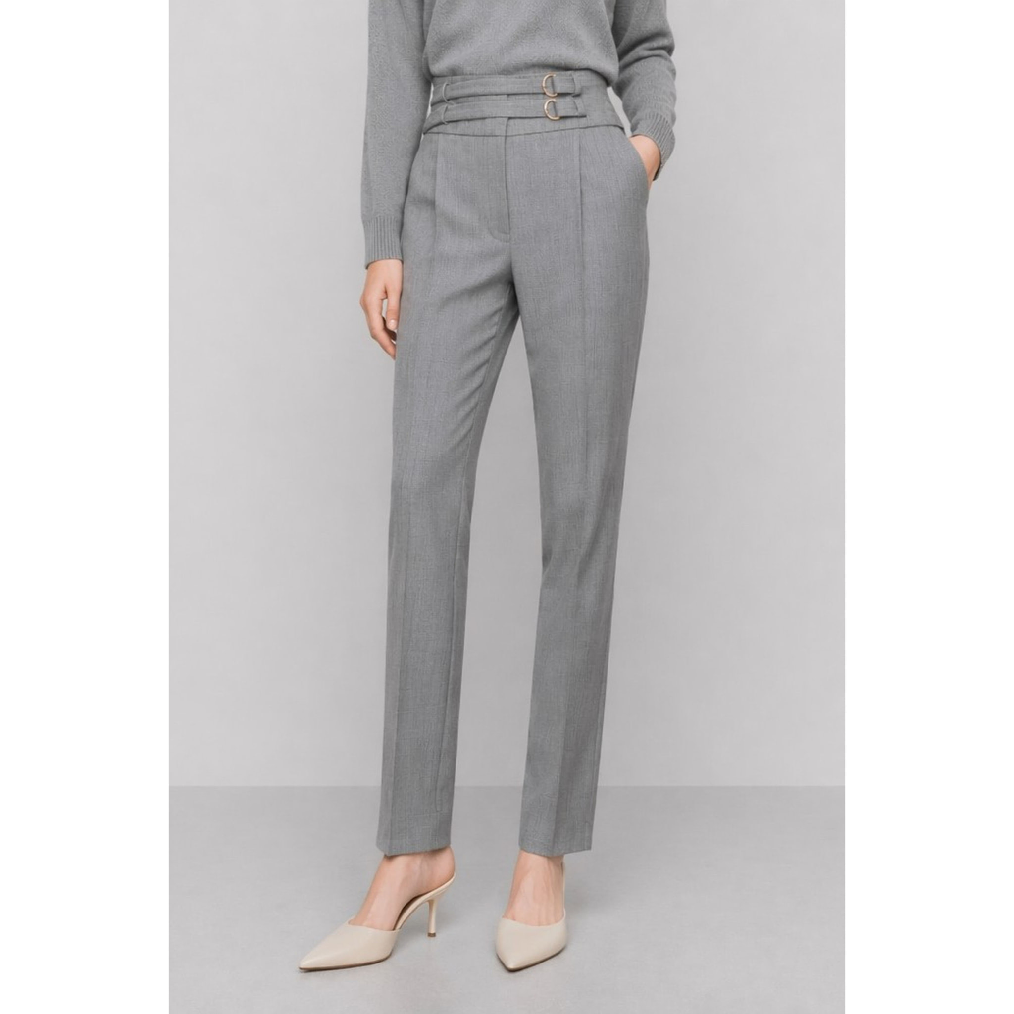 Kocca - Pantalone da donna a vita alta con fibbie e taglio dritto Donna
