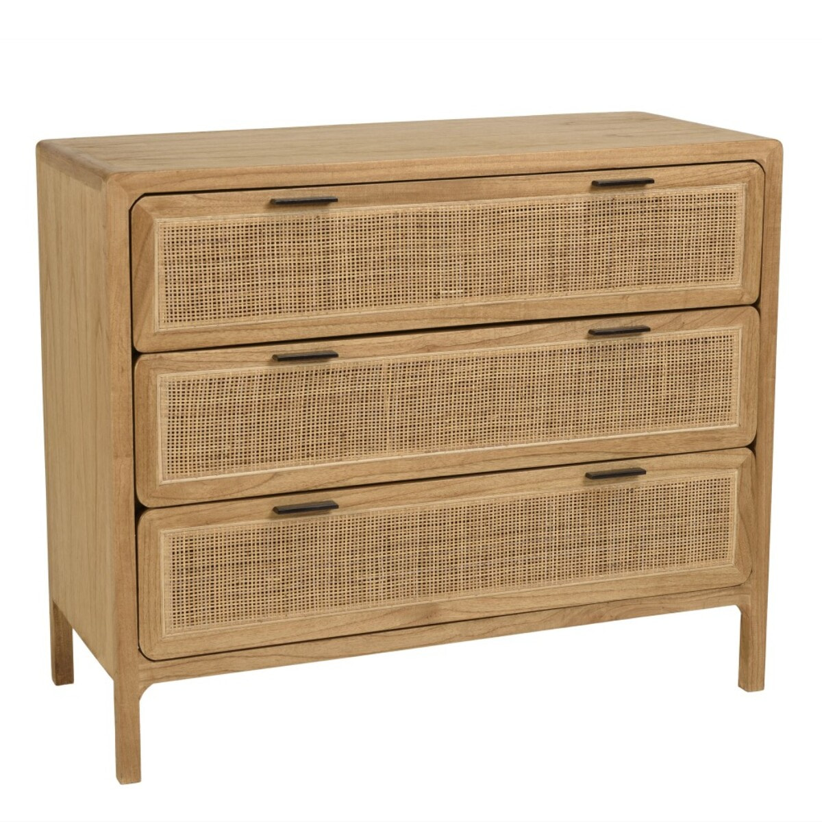 AMY - Commode 3 tiroirs 100cm en bois de mindi et rotin naturel
