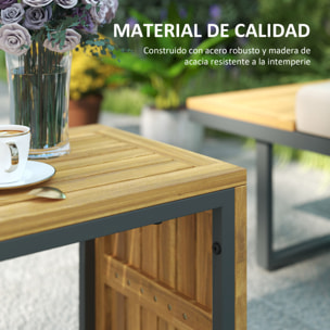 Conjunto de Muebles Jardín Exterior Sofás de Exterior en Forma de L Tumbona con 2 Sofás de 3 Plazas Asiento Ajustable y Mesa de Madera de Acacia Versátil con Cojines Beige y Gris