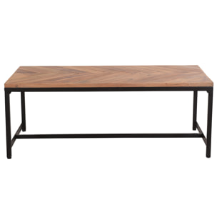 Table basse rectangulaire à motifs chevrons en bois massif et métal noir L120 cm STICK