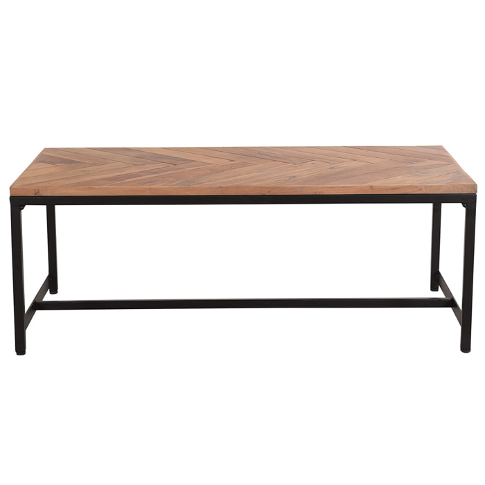 Table basse rectangulaire à motifs chevrons en bois massif et métal noir L120 cm STICK