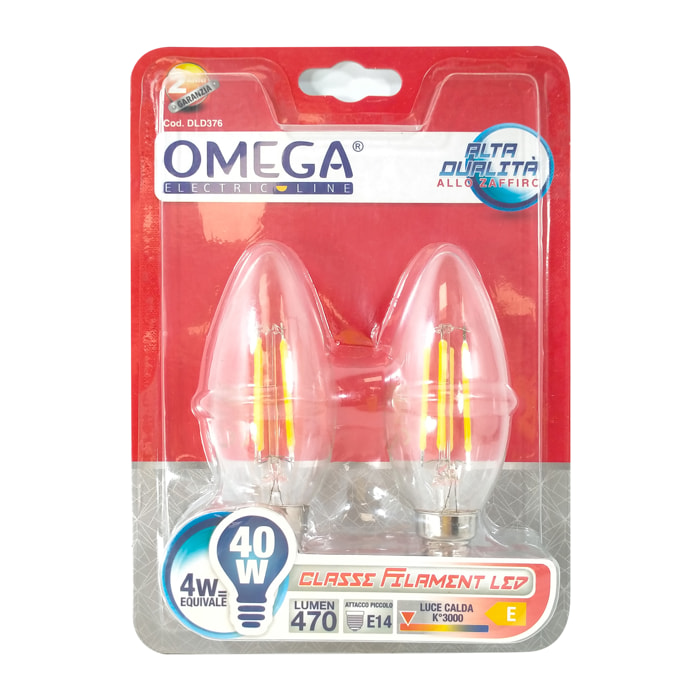OMEGA Set 6 pezzi filament led candela c35 4w 470lm 3000k e14