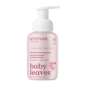 Gel espumoso 2 en 1 para bebé sin fragancia, Attitude, 295 ml
