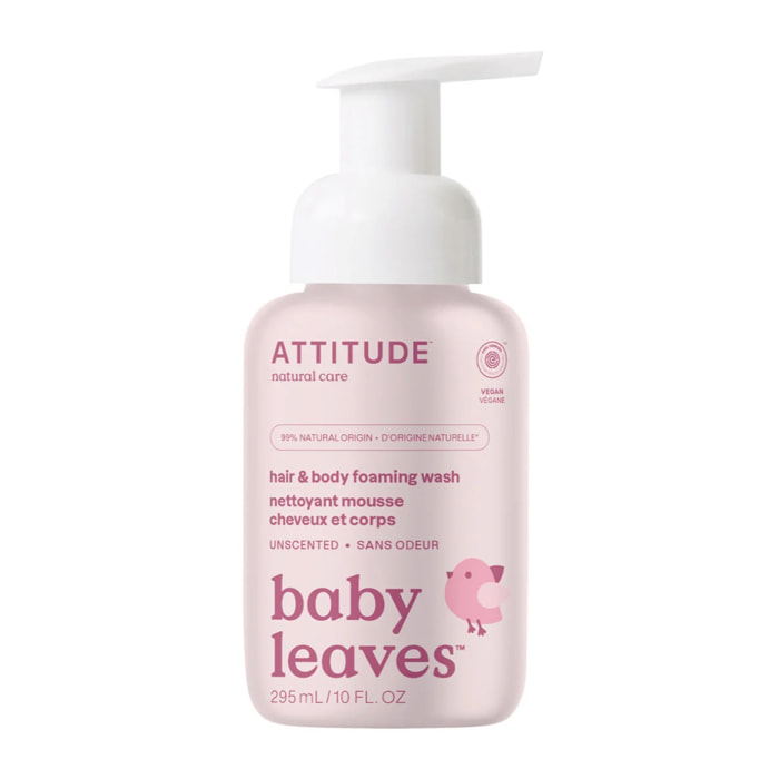 Gel espumoso 2 en 1 para bebé sin fragancia, Attitude, 295 ml