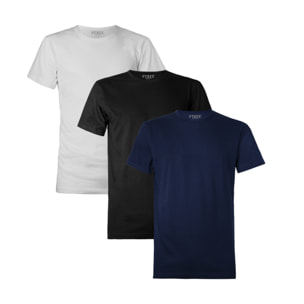 T-Shirt Uomo Pyrex Cotone Bielastico Art. PG30 Conf. 3 pz Girocollo Ass (1 Bianco + 1 Blu + 1 Nero)