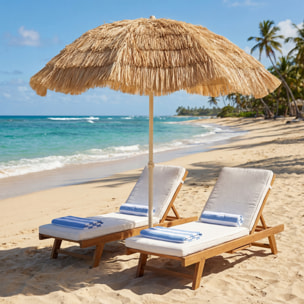 Parasol de plage inclinable design Hawaï 185 cm raphia artificiel kaki beige