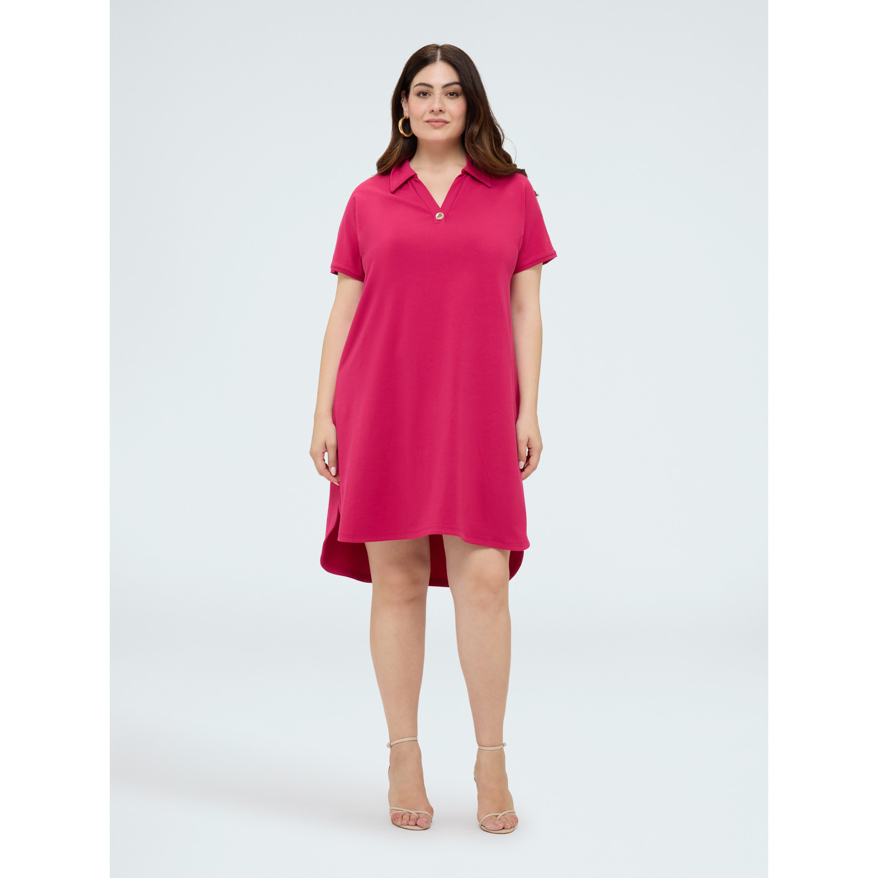 Fiorella Rubino - Vestido con cuello polo y botón joya - Fuchsia