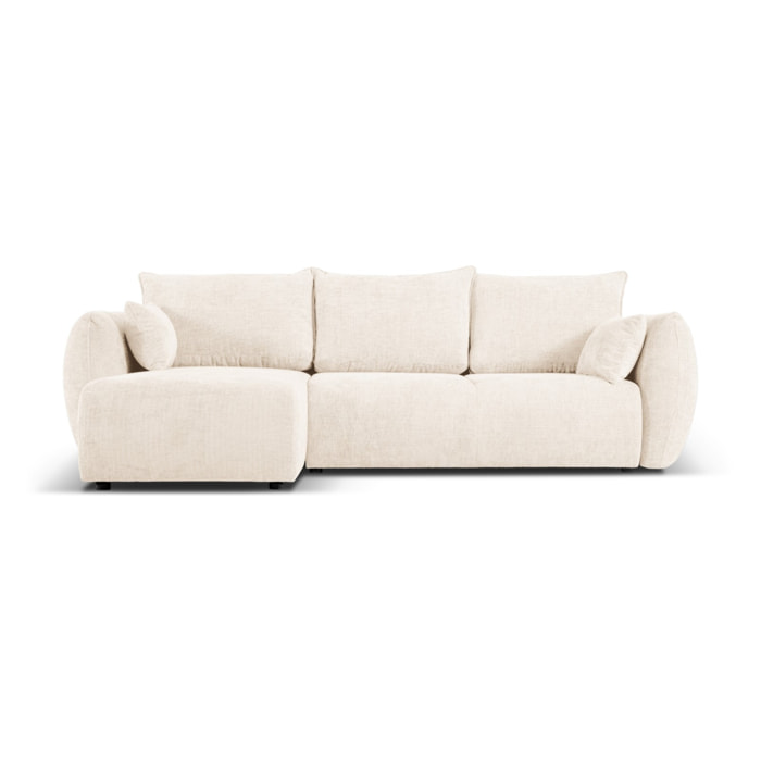 Canapé d'angle gauche convertible avec coffre de rangement "Matera" 4 places en chenille beige clair