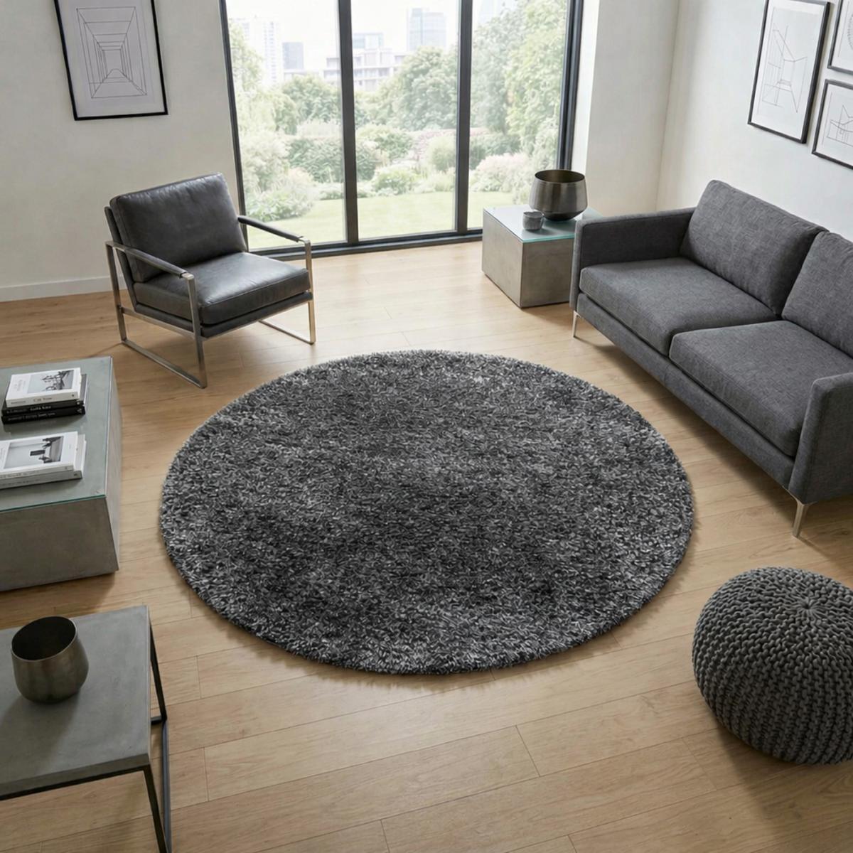 Tapis longs poils shaggy tissé motif uni RAMU