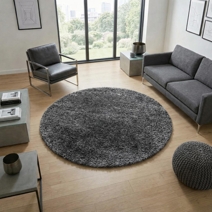 Tapis longs poils shaggy tissé motif uni RAMU