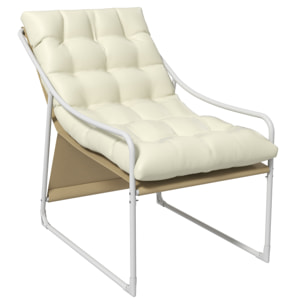 Fauteuil lounge de jardin avec coussin acier époxy polyester blanc beige crème