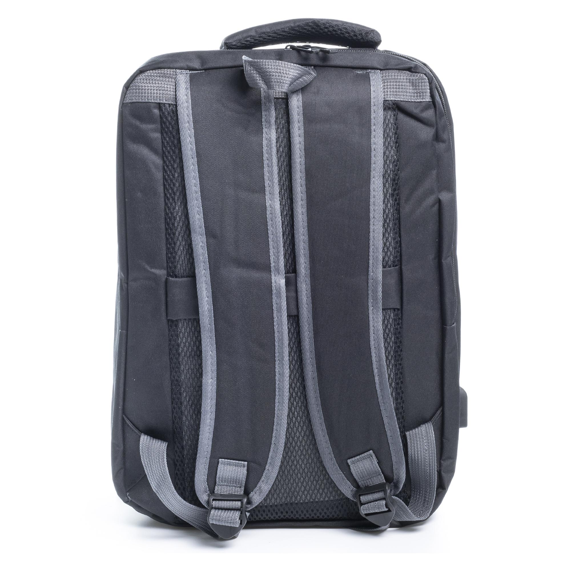 Zaino da cabina multiscomparto, porta laptop 17''. Adattabile a Trolley. Presa USB esterna nascosta.