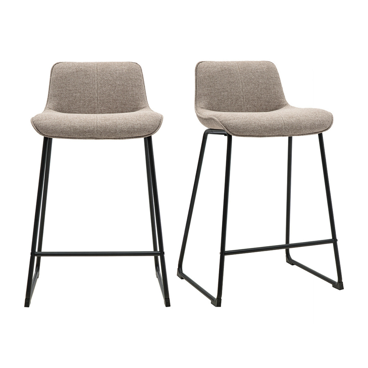 Tabourets de bar en tissu taupe et métal noir H65 cm (lot de 2) BOOST