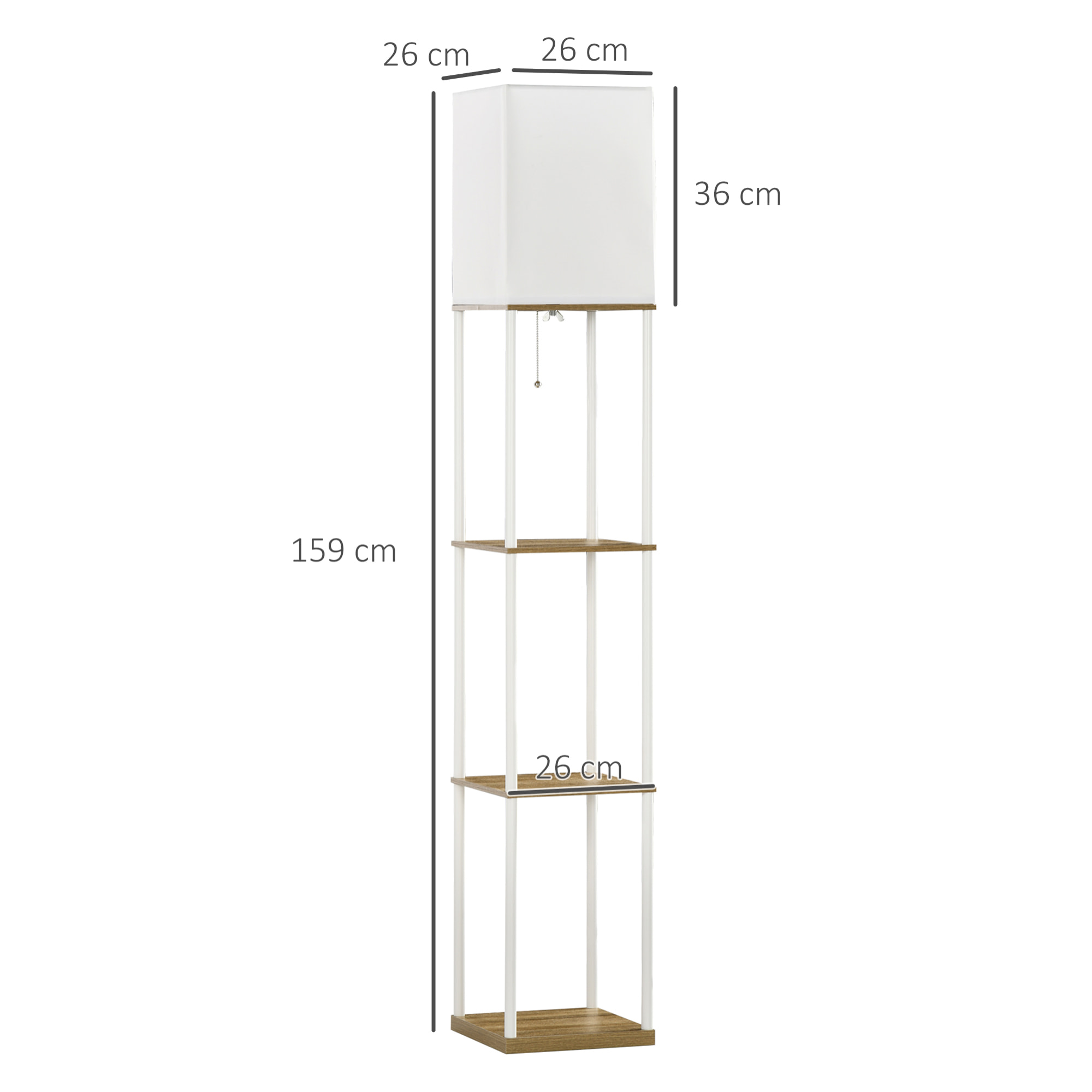 Lámpara de Pie Moderna con Estantes Casquillo E27 Max. 40W 26x26x159 cm Blanco