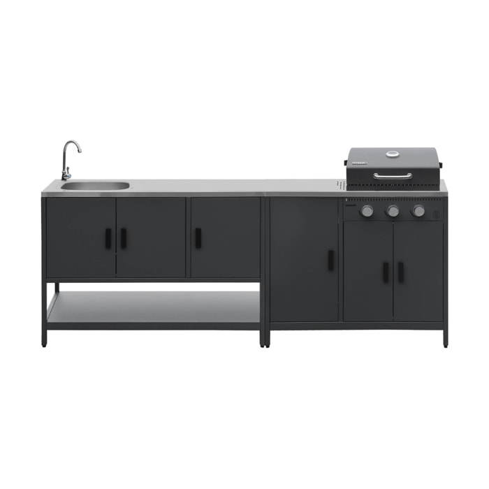 Cuisine d'extérieure 2 modules avec barbecue gaz 3 brûleurs sur pieds, thermomètre NAXOS