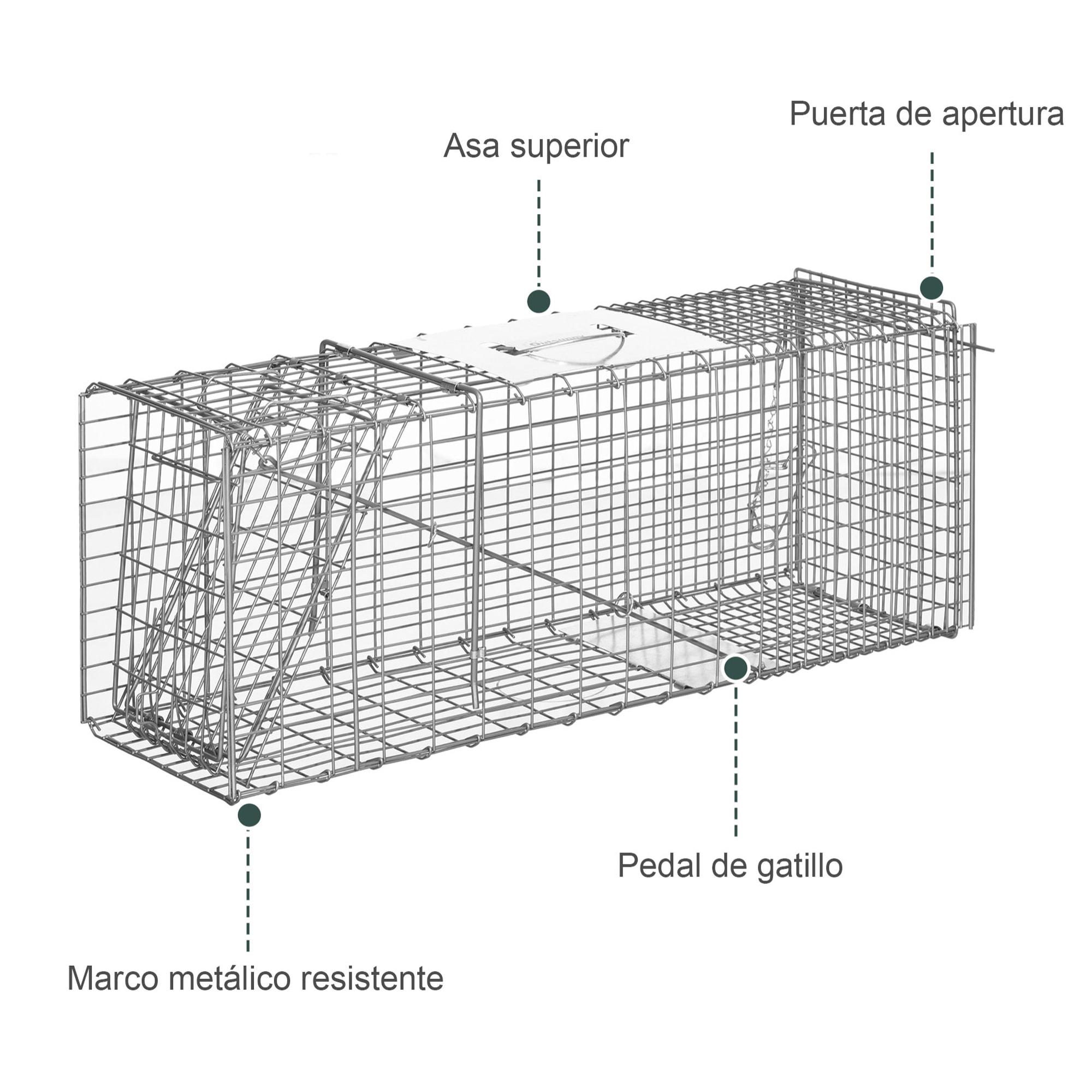 Trampa para Animales Vivos Plegable 81x26x34,5 cm Jaula de Captura de Alambre con Puerta y Asa para Conejos Ratas Roedores Plata