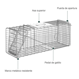 Trampa para Animales Vivos Plegable 81x26x34,5 cm Jaula de Captura de Alambre con Puerta y Asa para Conejos Ratas Roedores Plata