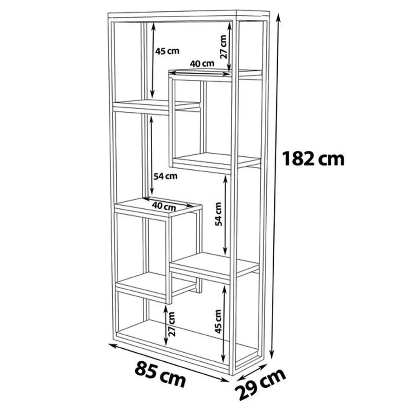 MILA Étagère haute style industriel noyer et noir - 182 cm