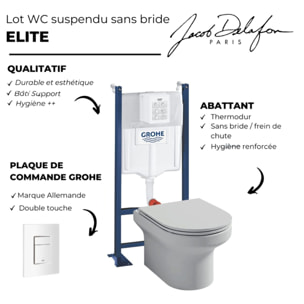 Pack WC suspendu sans bride + abattant + Bâti support + Even Plaque de commande WC carré blanc