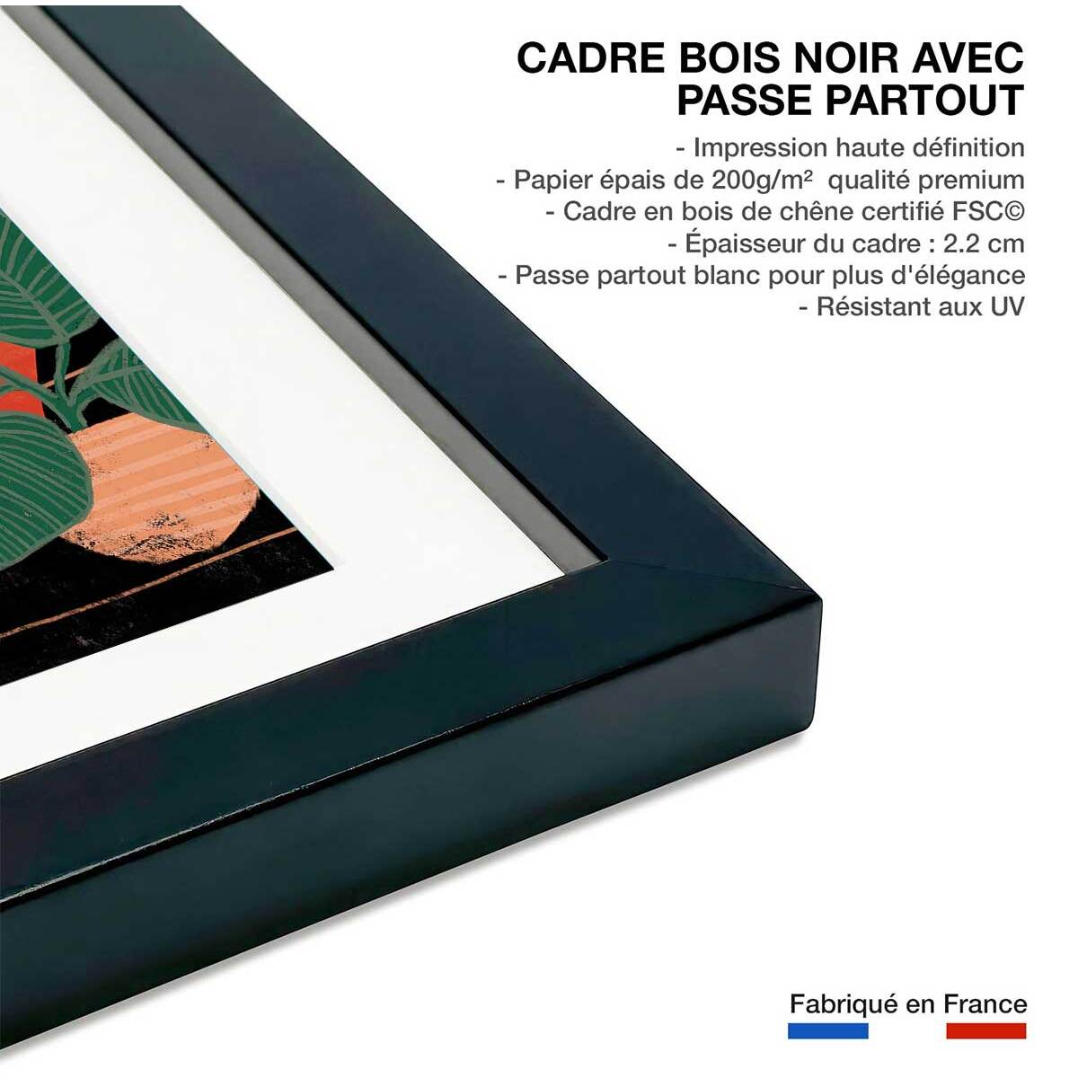 Affiche illustration chill tropical Affiche + cadre en bois - Noir