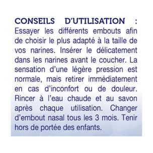 NUTRIEXPERT - Soluronfl' Dispositif Nasal Anti-Ronflements - Facilite la respiration instantanément - Réduit les ronflements - 4 tailles d'embouts - Marque Française