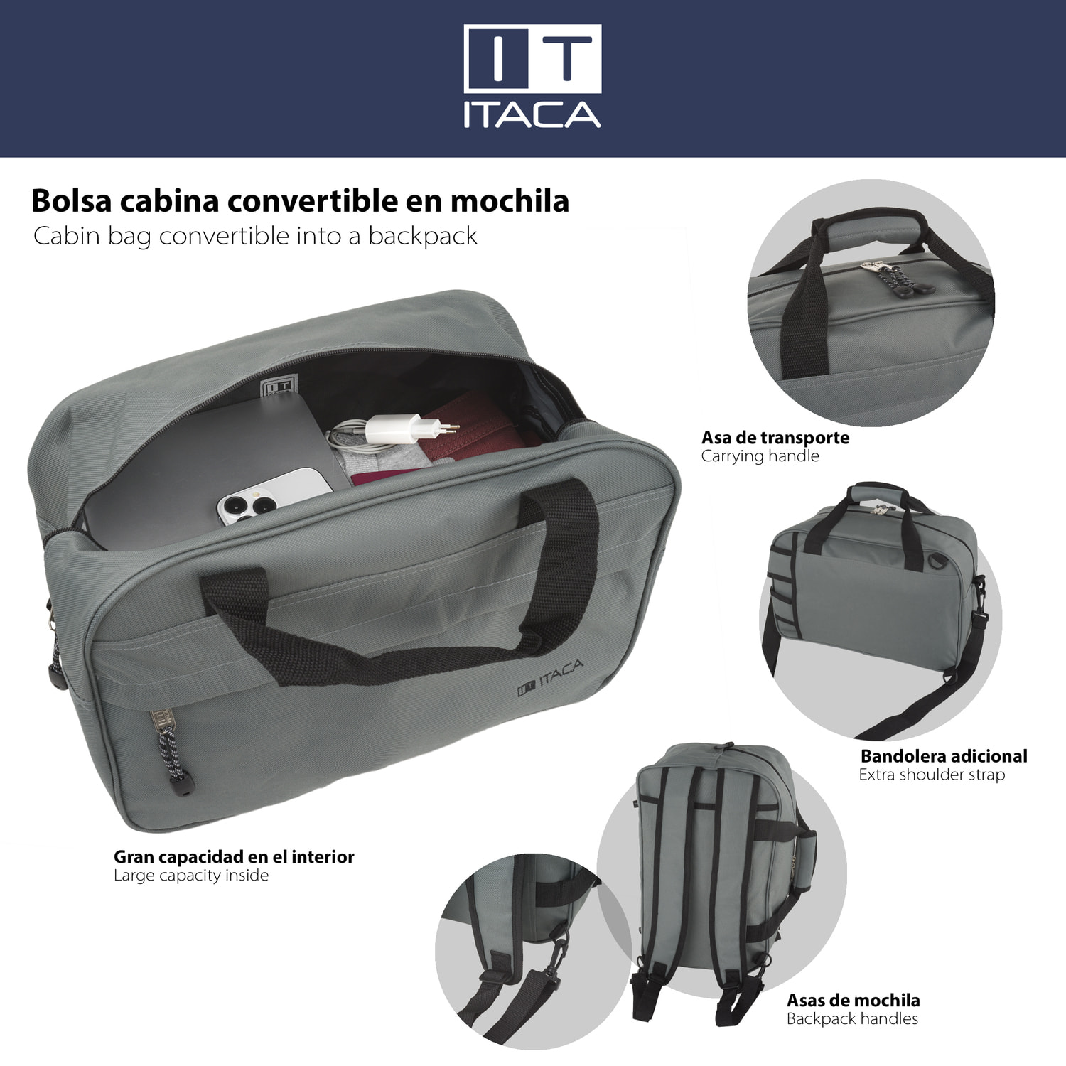 Mochila Viaje Cabina Itaca Spey Gris