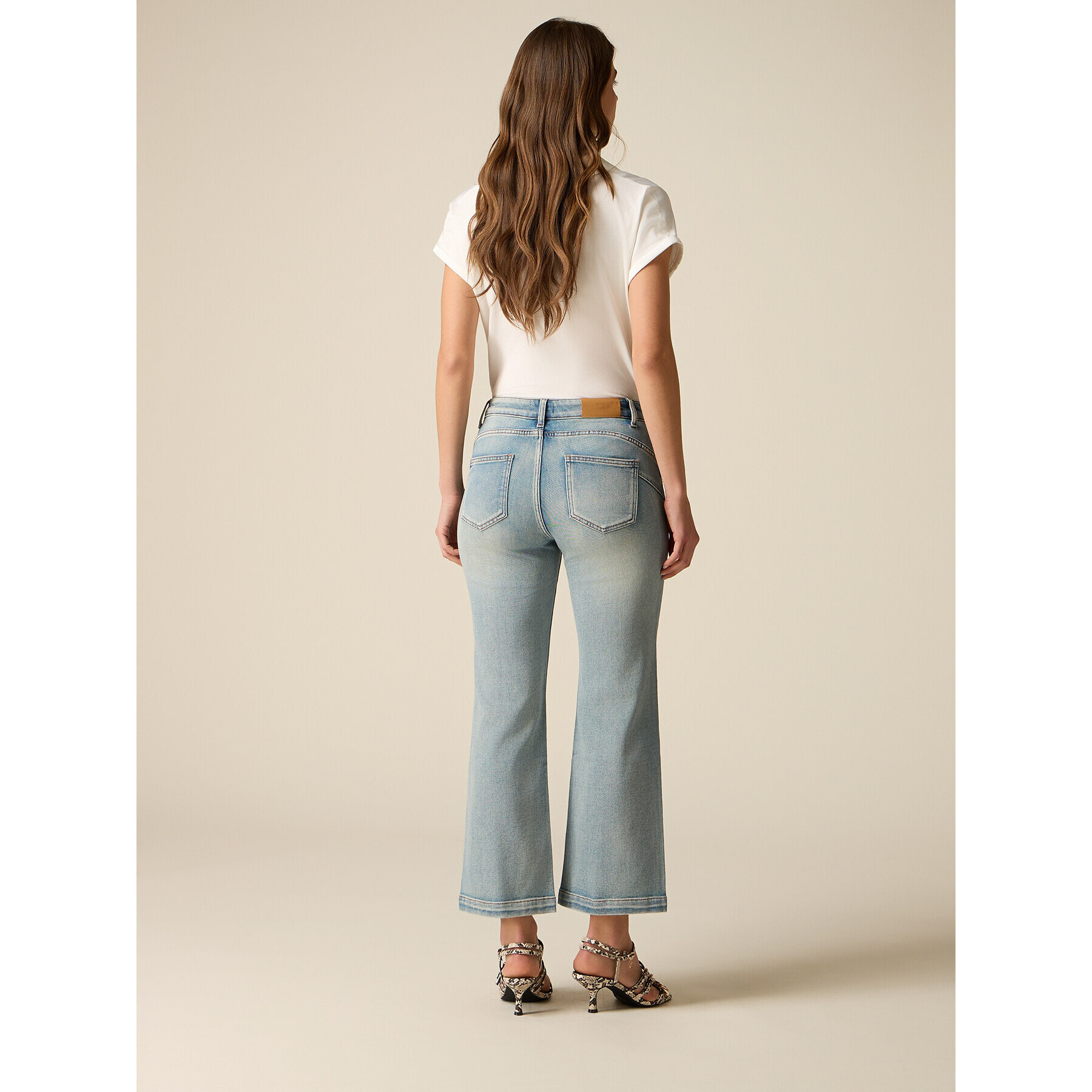 Oltre - Jeans cropped flare con cristales - Light - blue