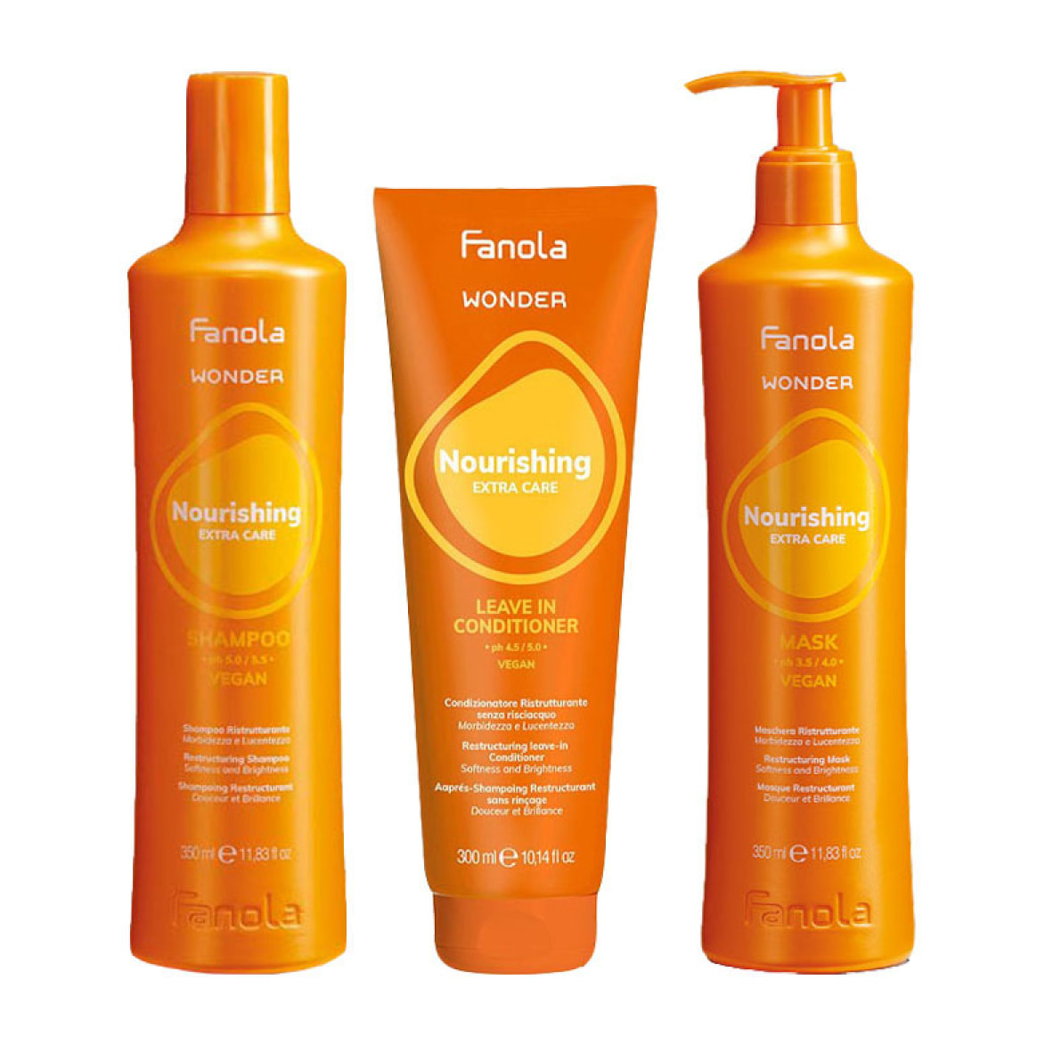 FANOLA Kit Wonder Nourishing Shampoo 350ml + Leave In Conditioner 300ml + Mask 350ml