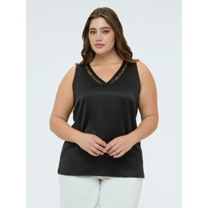 Fiorella Rubino - Top con scollo V e dettaglio in pizzo - Nero