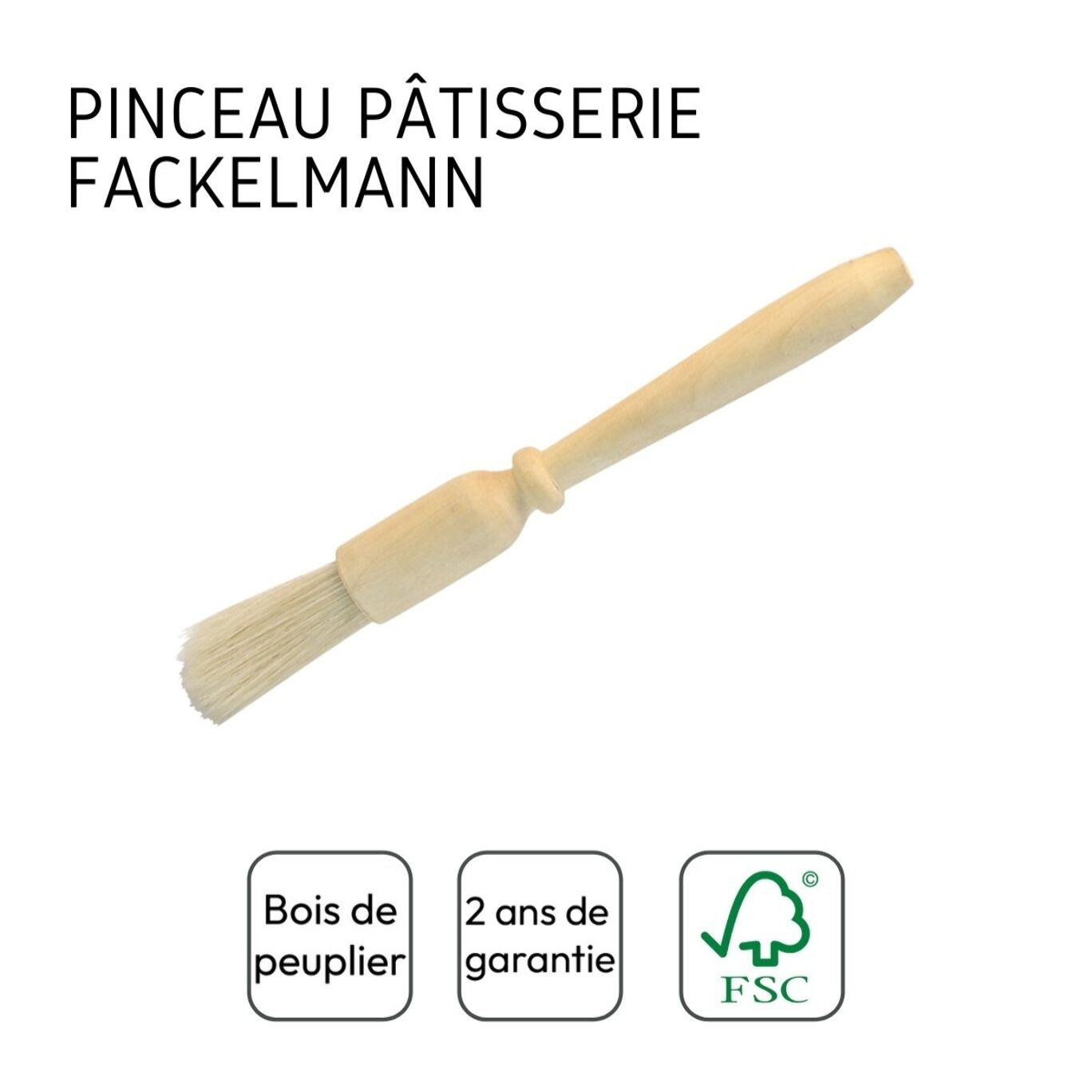 Ensemble de 2 Pinceaux de cuisine et de pâtisserie 18 cm en poils de porc Fackelmann Wood Edition