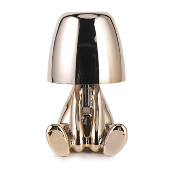 Lampada LED Sitting Kid ricaricabile USB, lampada da tavolo design moderno oro o argento, luce dimmerabile 3 colori, lampada wireless decorativa per camera comodino salotto ufficio e ambienti luxury