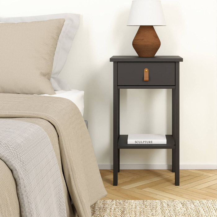 Comodino Inday, Comò basso, Tavolino da notte, Mensola da letto, 40x34 h70 cm, Nero